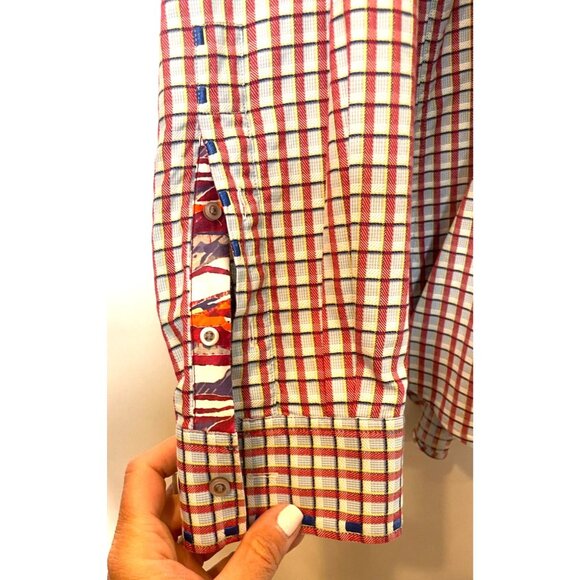 Robert Graham Maroon Blue Navy Checked Button Down Contrast Cuffs Size Large - Picture 9 of 12